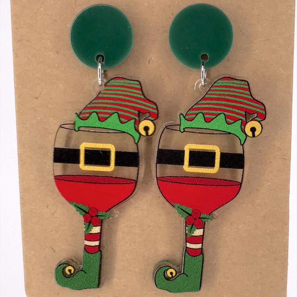 Whimsical Elf Wine Glass Earrings Fashion Jewelry
